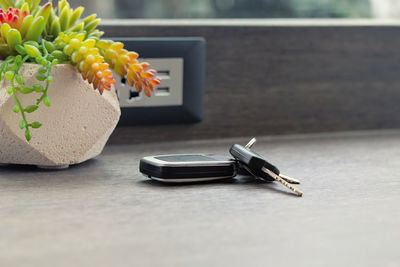 Close-up of vintage car on table