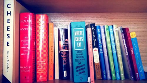 Close-up of books on shelf