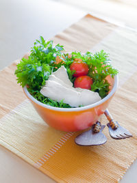 Close-up of fruits served on table