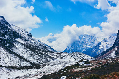 Scenic view of snowcapped mountains against sky