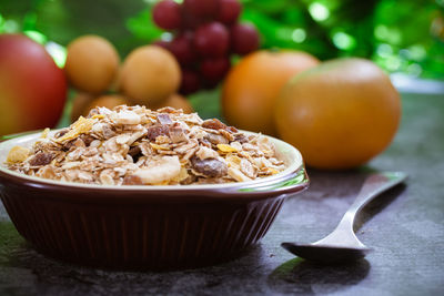 Close-up of breakfast on table