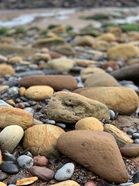 Close-up of stones on beach