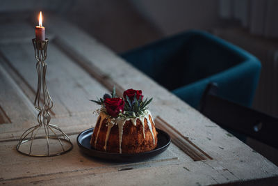 High angle view of cake on table