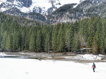 Scenic view of snowcapped mountains during winter