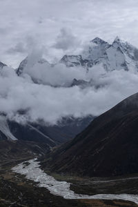 Scenic view of snowcapped mountains against sky