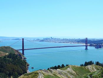 Suspension bridge against blue sky