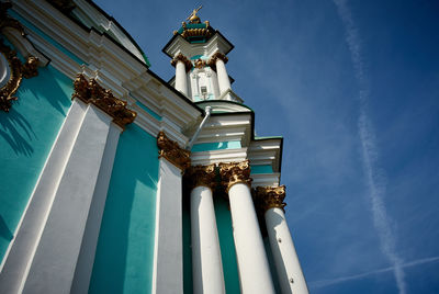 Low angle view of traditional building against blue sky