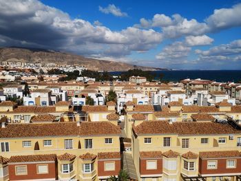 High angle view of townscape against sky