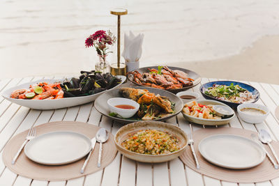 High angle view of food on table