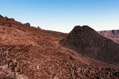 Scenic view of rocky mountains against clear sky