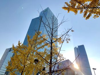 Low angle view of modern buildings against sky