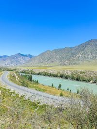 Scenic view of landscape against clear blue sky
