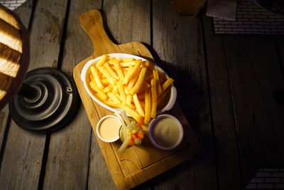 High angle view of food on cutting board