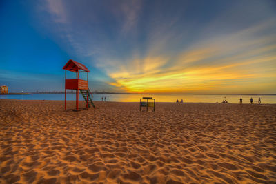 Scenic view of beach against sky during sunset