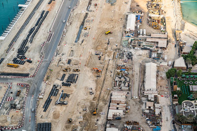 High angle view of street amidst buildings in city