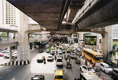 High angle view of traffic on city street