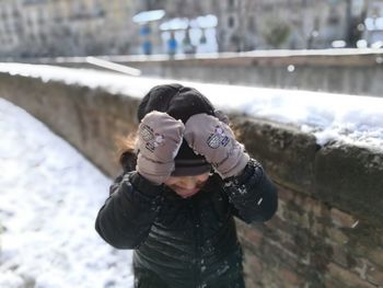 Portrait of man in snow