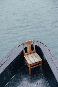 High angle view of boat moored on sea