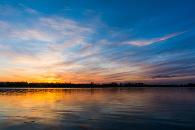 Scenic view of lake against sky during sunset