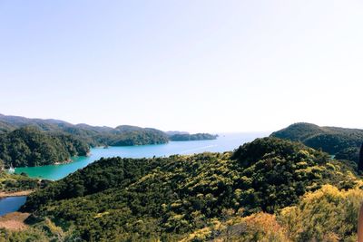 Scenic view of calm sea against clear sky