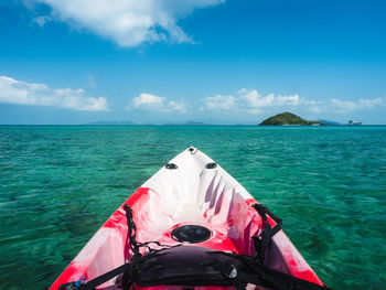 Adventure sea kayak paddling to koh kham island with clear turquoise water. koh mak island, thailand