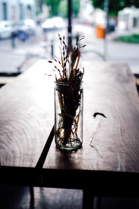 Close-up of glass vase on table