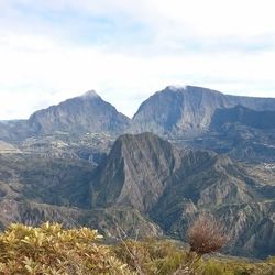 Scenic view of rocky mountains against sky