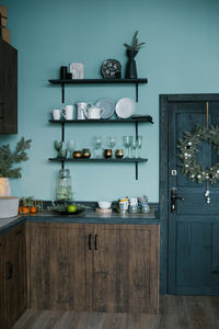 Stylish scandinavian cuisine, decorated for christmas and new year