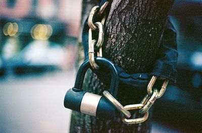 Close-up of chain hanging outdoors