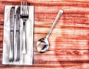 High angle view of objects on table