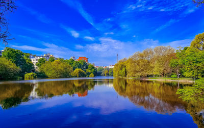 Scenic view of lake against sky during autumn