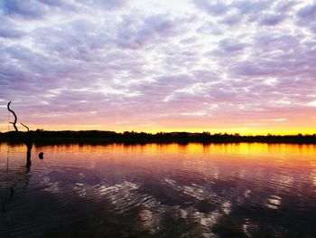 Scenic view of lake against cloudy sky