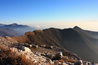 Scenic view of mountains against clear sky