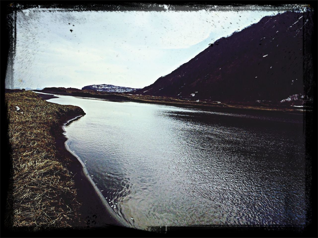 water, transfer print, tranquil scene, tranquility, scenics, auto post production filter, sky, beauty in nature, reflection, mountain, lake, nature, idyllic, sea, outdoors, calm, beach, shore, non-urban scene, day