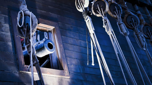 Low angle view of rope on boat