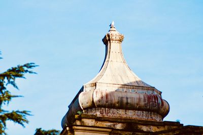 Low angle view of temple building against blue sky