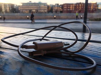 Close-up of phone charger and wire