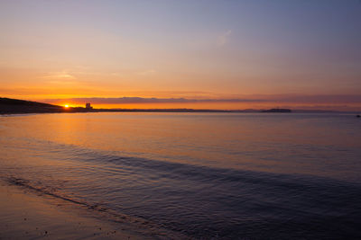 Scenic view of beach against sky during sunset