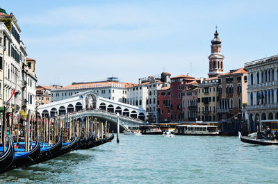 Canal passing through city buildings venice