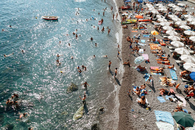 High angle view of people at beach