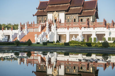 Reflection of buildings in lake