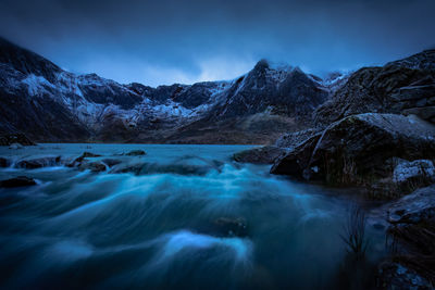 Scenic view of snowcapped mountains against sky