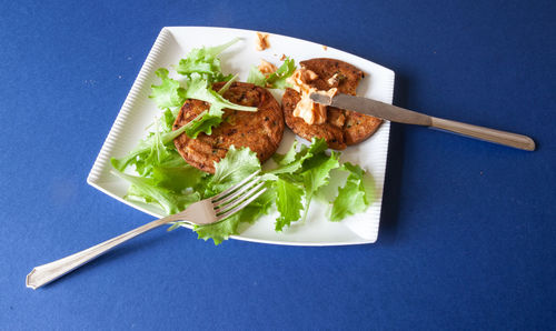 Directly above shot of meal served on table