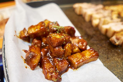 Close-up of food on table