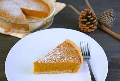 Close-up of dessert in plate on table