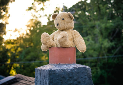 Stuffed bear on a chimney