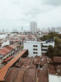 High angle view of buildings against sky