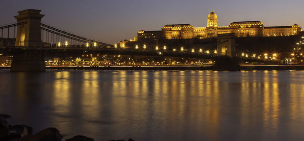 The széchenyi chain bridge and buda castle at evening