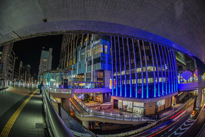 High angle view of illuminated bridge