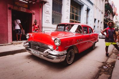 Vintage car on street in city